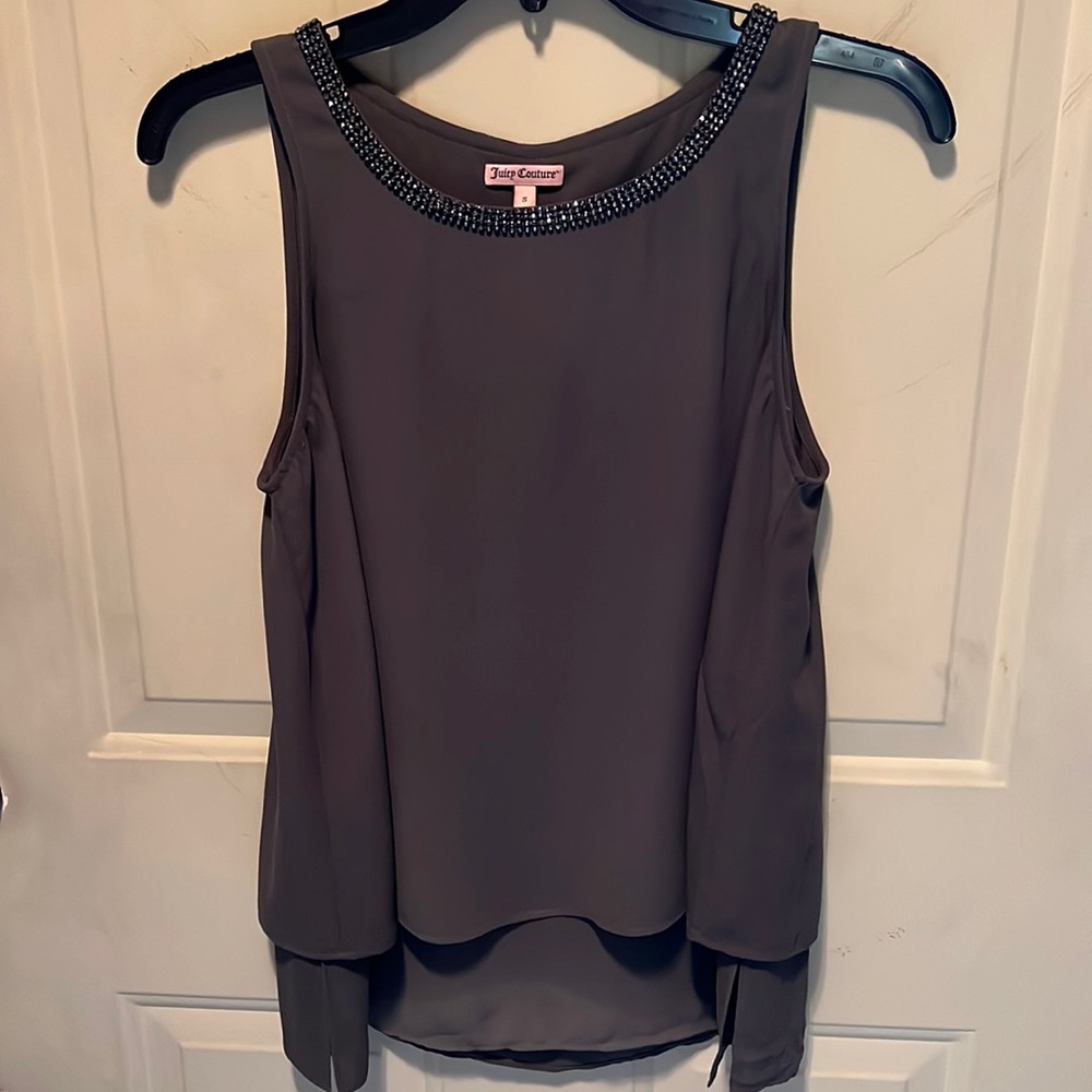 Juicy Couture sleeveless tank top with beautifully embellished rhinestone collar